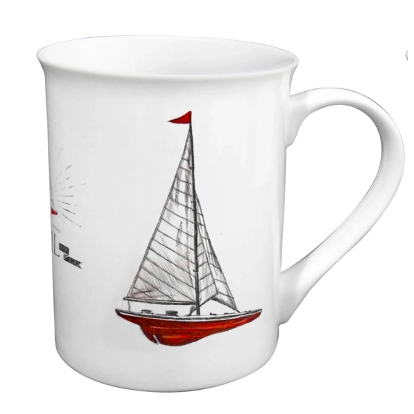 Kubek porcelanowy z czerwonym jachtem w pudełku prezentowym Sea-Club