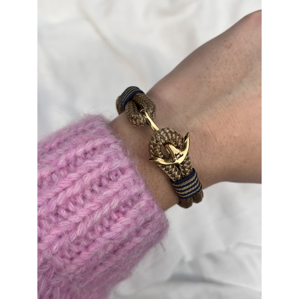 Bransoletka z liny żeglarskiej złota kotwica Ubee Sailor