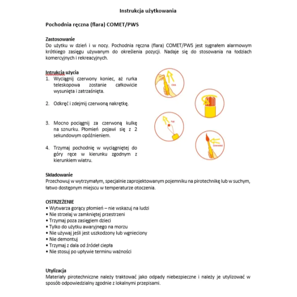 Pochodnia ręczna czerwona mk8, SOLAS, EC-MED.
