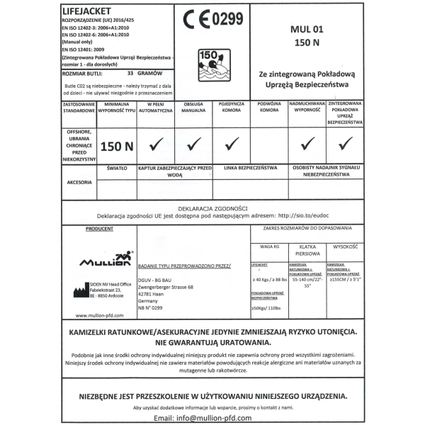 Kamizelka pneumatyczna Mullion Stream granatowa 150N ISO