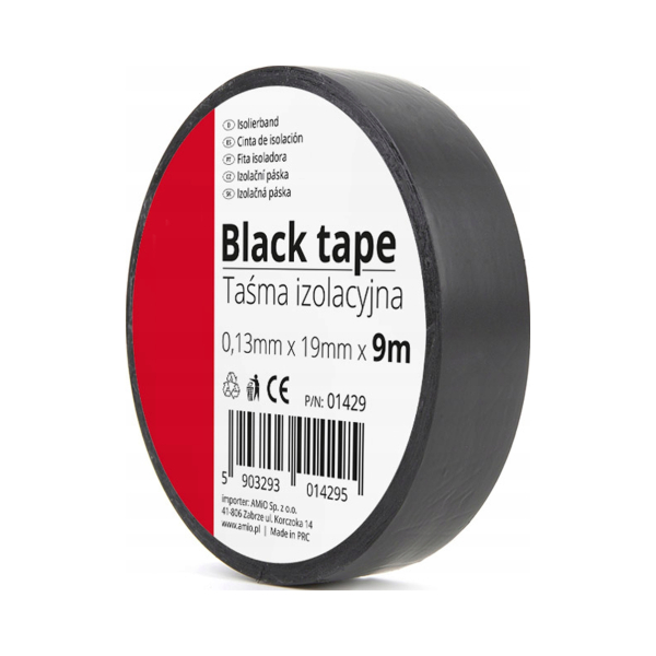 Taśma izolacyjna czarna szkot PCV AMIO-01429 0,13 mm x 19 mm x 9 m