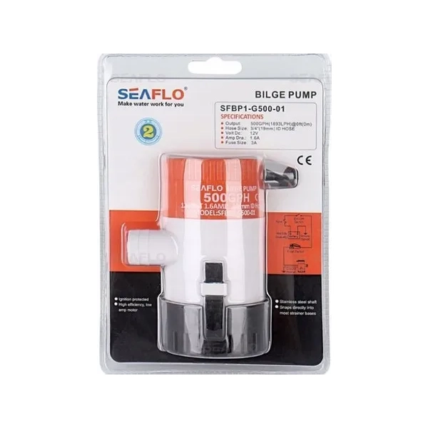 Pompa zęzowa 12V 31l/min 500gph max podnoszenie 2m 1850L/h Seaflo