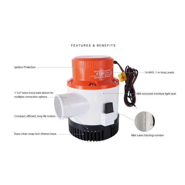 Pompa zęzowa wysokowydajna 12 V 4700 gph Seaflo