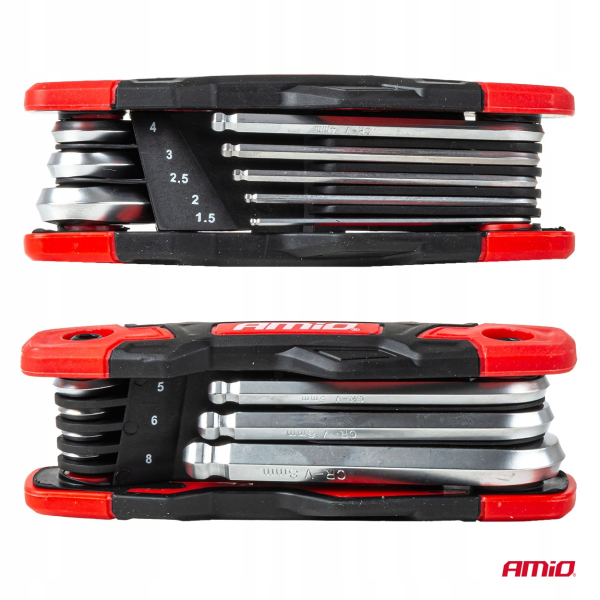 Klucze imbusowe HEX z kulką składane IMBUS 8szt. CRV AMIO-04788