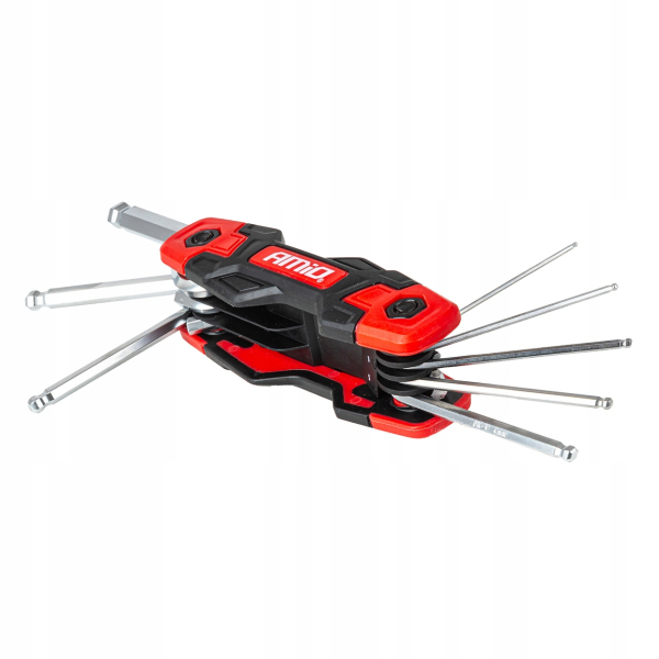 Klucze imbusowe HEX z kulką składane IMBUS 8szt. CRV AMIO-04788