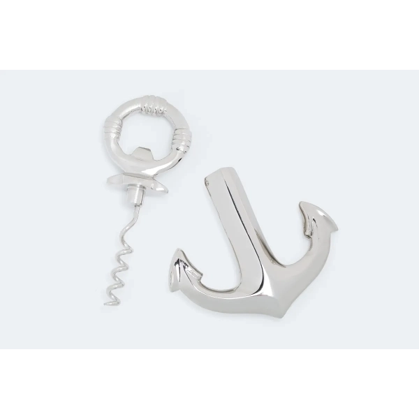 Otwieracz i korkociąg do butelek w kształcie kotwicy srebrny Sea-Club